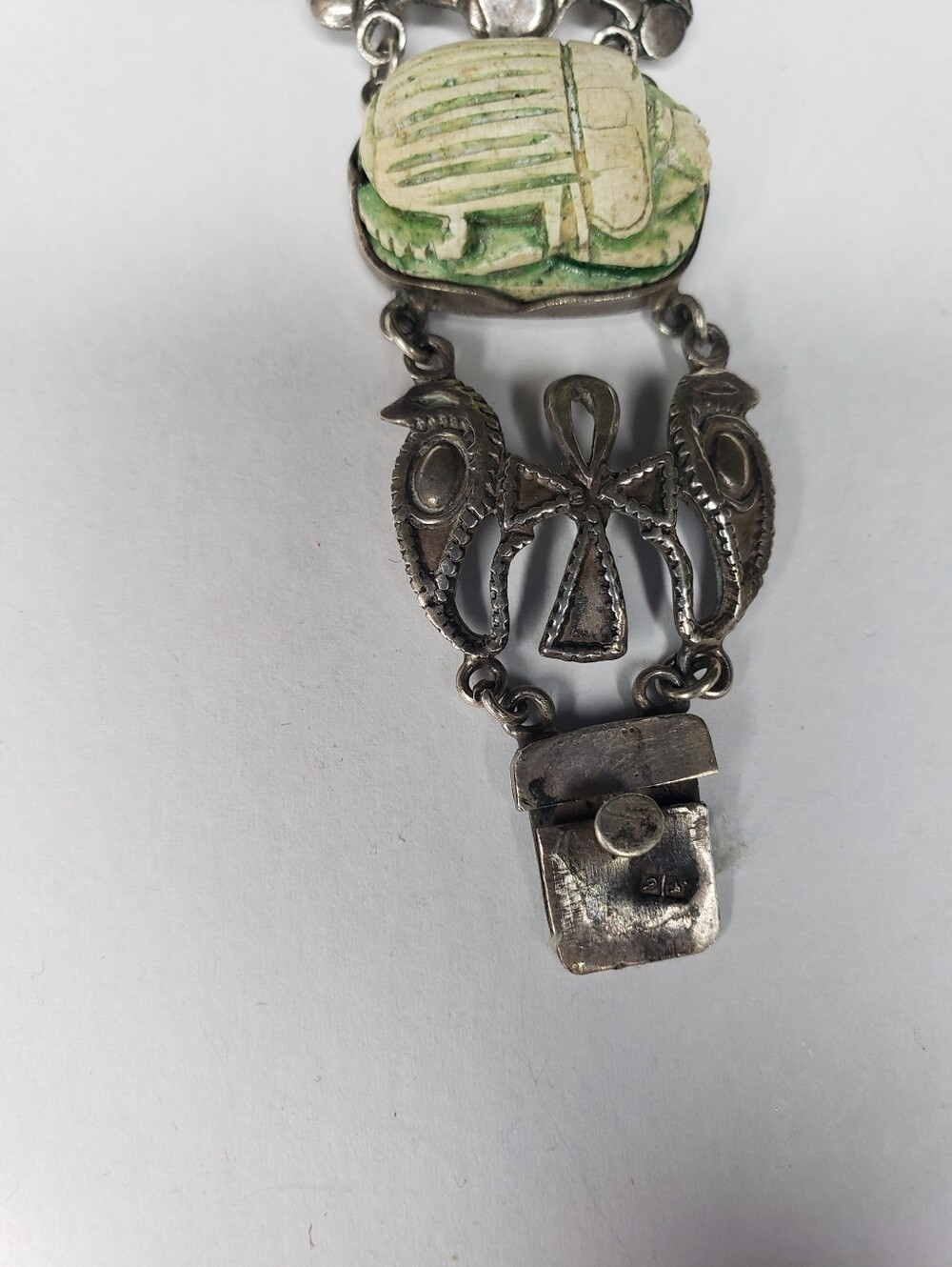 Vintage Sterling Silver Scarab Stone Link Bracelet - Picture 4 of 4